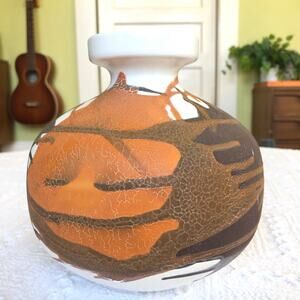 Mid‑Century Royal Haeger “Earth Wrap” crackle bud vase 7" orange brown USA